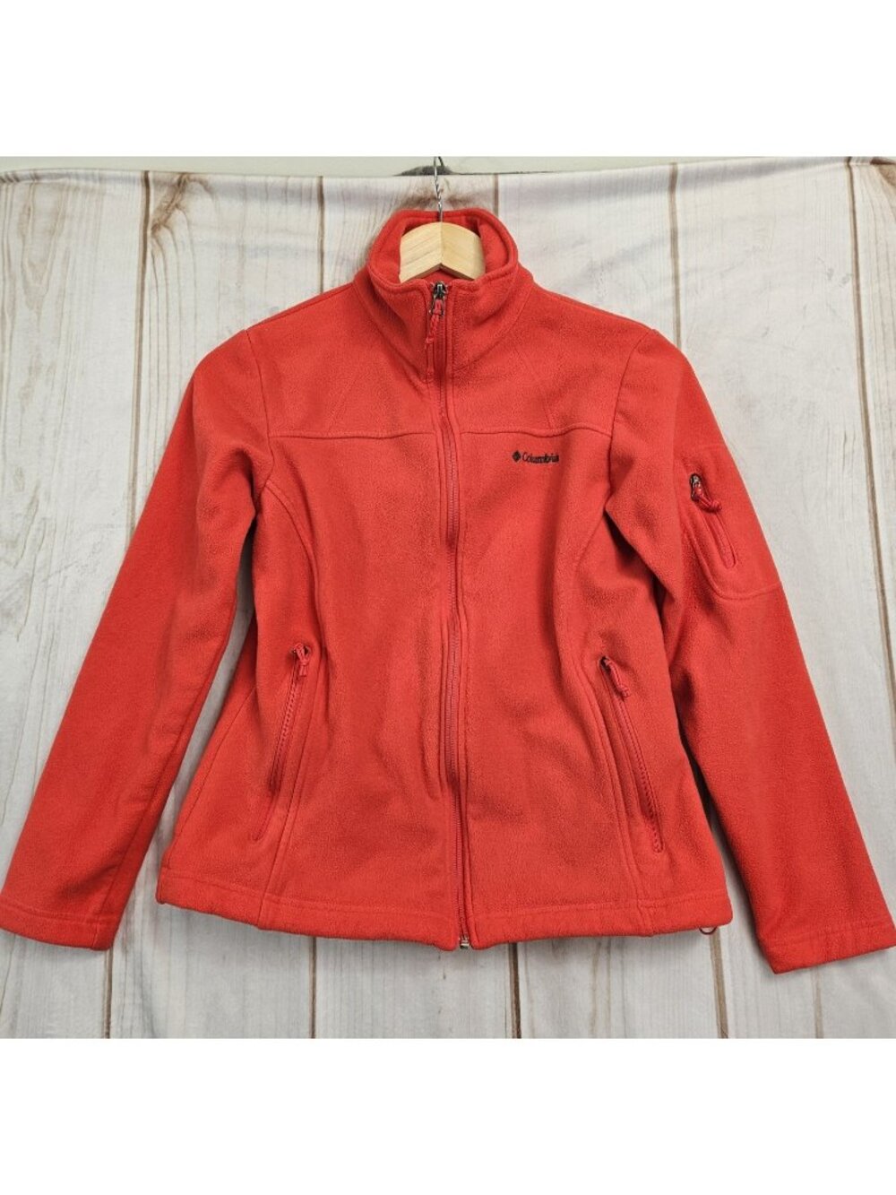 Columbia Fast Trek II Womens Red Poppy Full Zip Jacket Pockets Size S Fleece